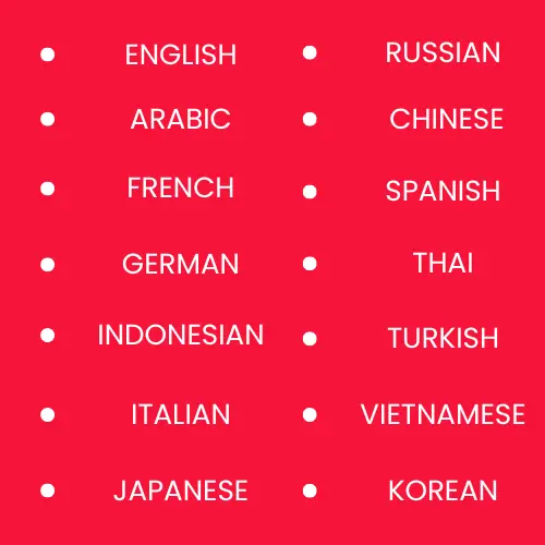 Inshot supported languages